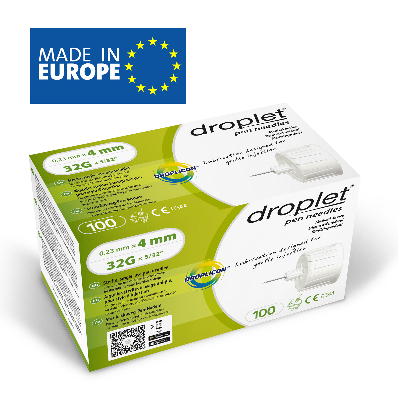 Голки для шприц-ручок Droplet, одноразового використання, стерильні, 4 мм*0,23 мм, 32G, універсальні, HTL STREFA, Польща.